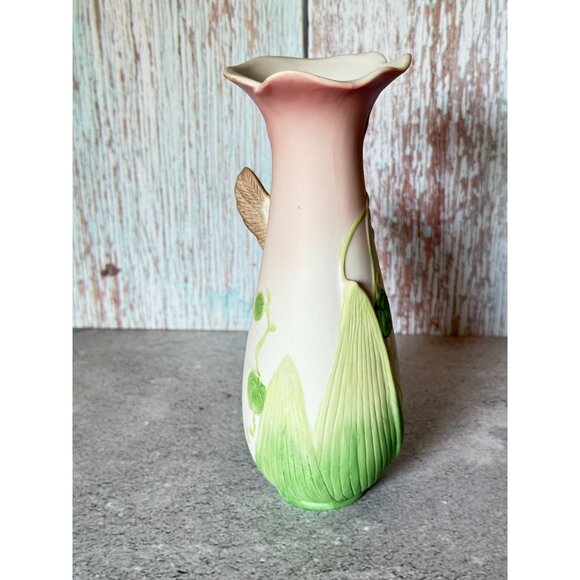 Vintage Enesco Ceramic Vase With Hummingbird & Morning Glory Flowers 6.25" - Picture 3 of 8